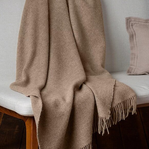 New With Tags Alicia Adams Alpaca Patmos Throw 51" x 71" Light Taupe MSRP: $495 - Picture 1 of 9